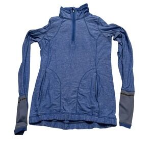 Lululemon Blue Heathered Quarter Zip Pullover Long Sleeve Thumbhole Top Womens 4